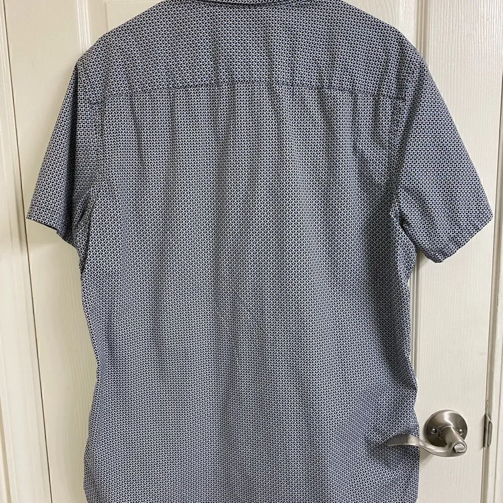 💼Mens Casual Short Sleeve Shirt by Calibrate. Geometric Pattern, Blue. XL